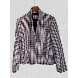 J.Crew Regent Houndstooth Blazer Gold Buttons Wool Blend Lined Size 14